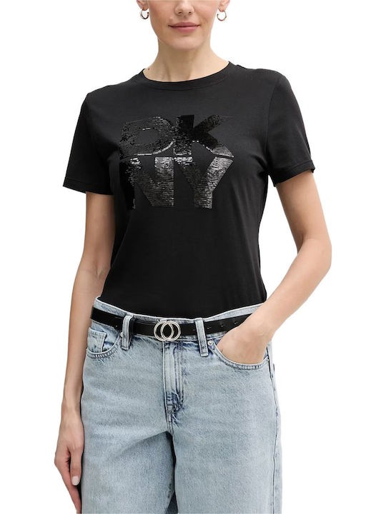 ΜΑΥΡΟ T-SHIRT DKNY ΜΕ ΠΟΥΛΙΕΣ